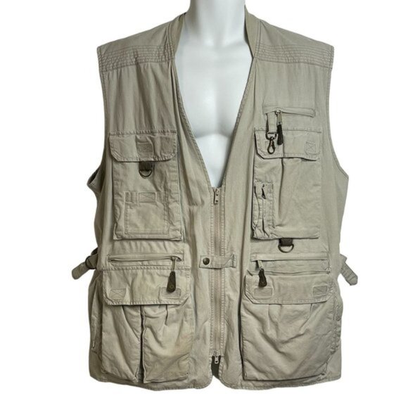 Eddie Bauer Fishing Vest Size XL Gray Full Zip Utility Cargo‎ Pockets - Picture 1 of 16